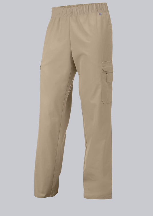 BP® Pantalon voor haar & hem unisex wit met cargozakken en elastische taille met tunnelkoord