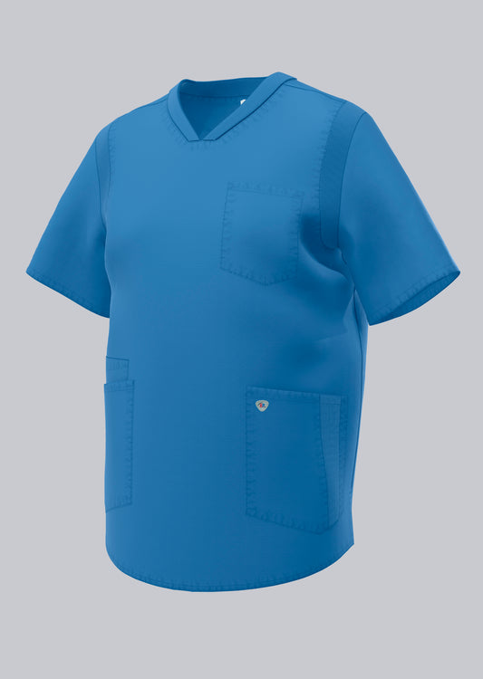 BP lichte unisex zorgtuniek in azuurblauw met ademende stretchstof en moderne uitstraling