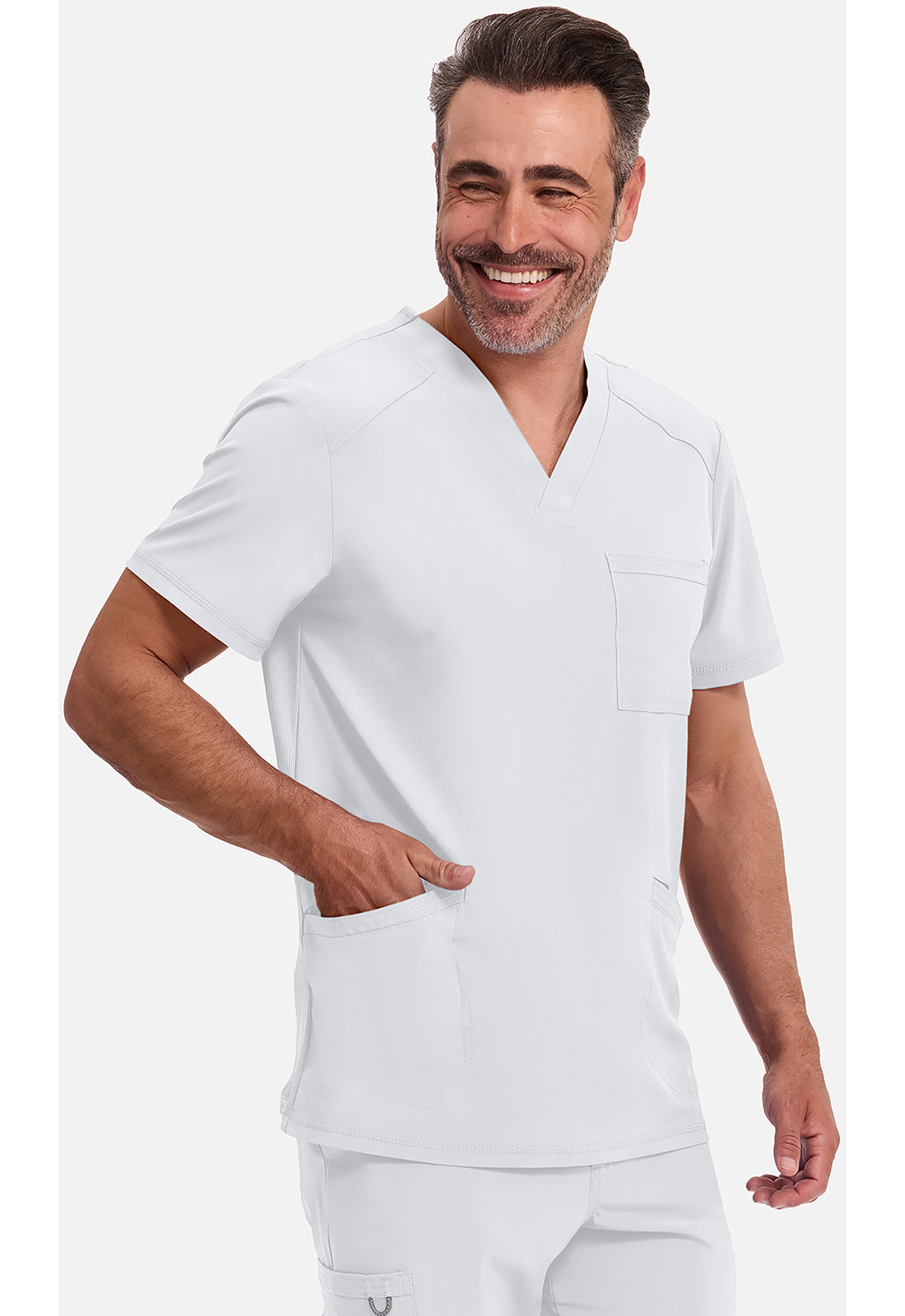 Heren T-shirt met V-hals met ribgebreide panelen en 360° stretch CKE900A