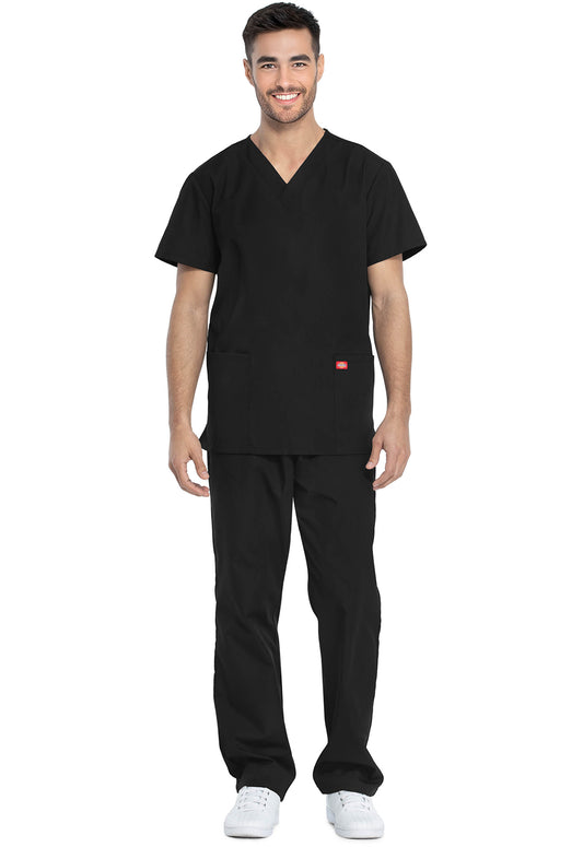 Unisex top en broek set met V-hals en taps toelopende broek met trekkoord