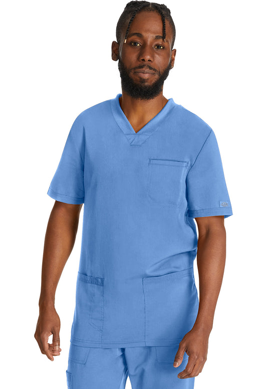 Heren T-shirt met V-hals met gebreide panelen en 2-way stretch