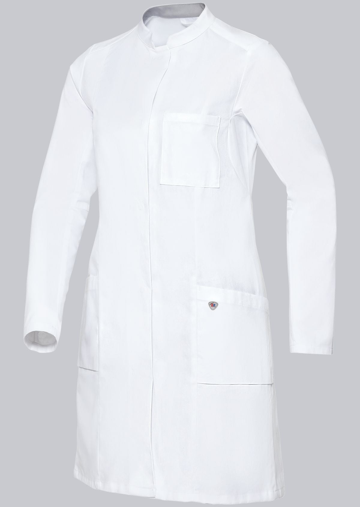BP katoenen zorgjas voor dames van 100% katoen met opstaande kraag en drukknoopsluiting voor zorgprofessionals