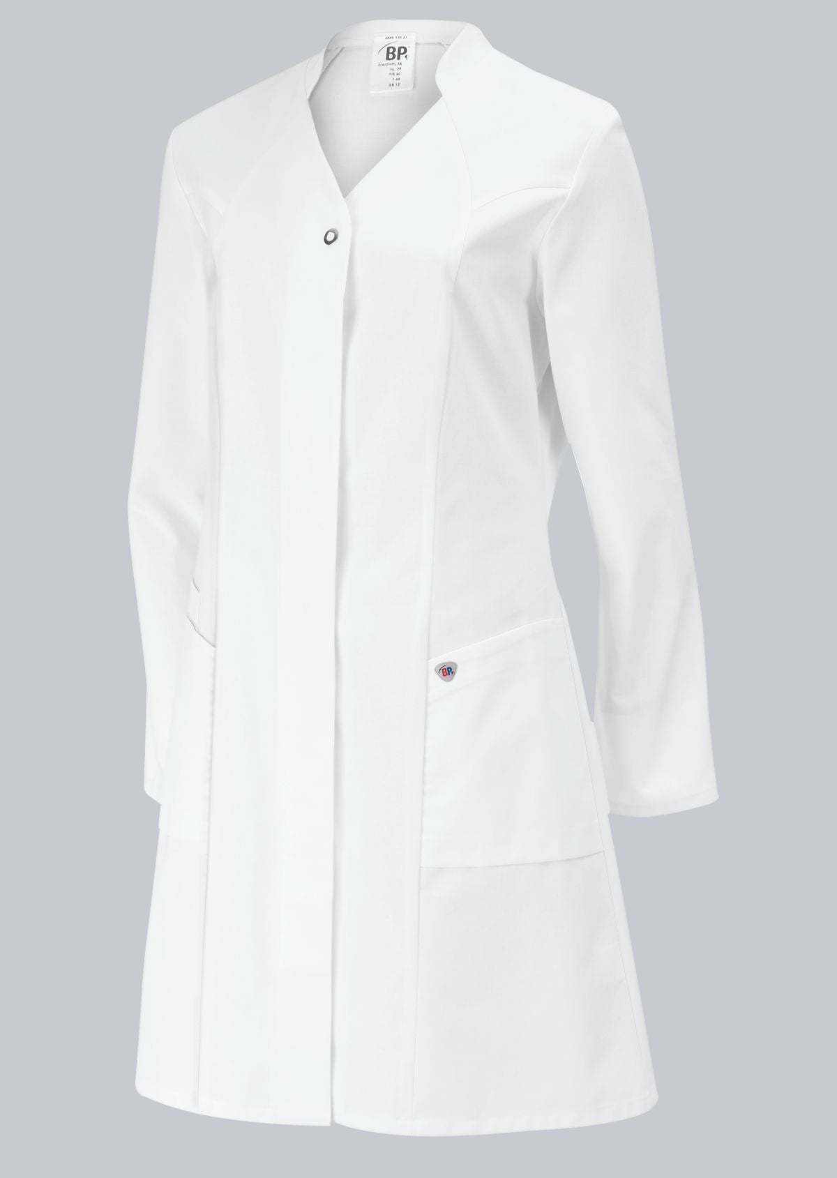 BP® Lange katoenen damesjas – Dames Werkjas 100% Katoen met Opstaande Kraag en V-hals