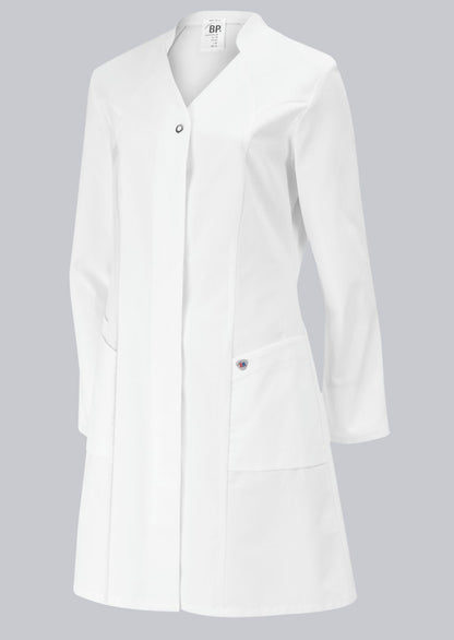 BP® Lange katoenen damesjas – Dames Werkjas 100% Katoen met Opstaande Kraag en V-hals