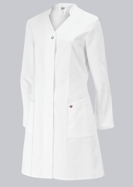 BP® Lange katoenen damesjas – Dames Werkjas 100% Katoen met Opstaande Kraag en V-hals