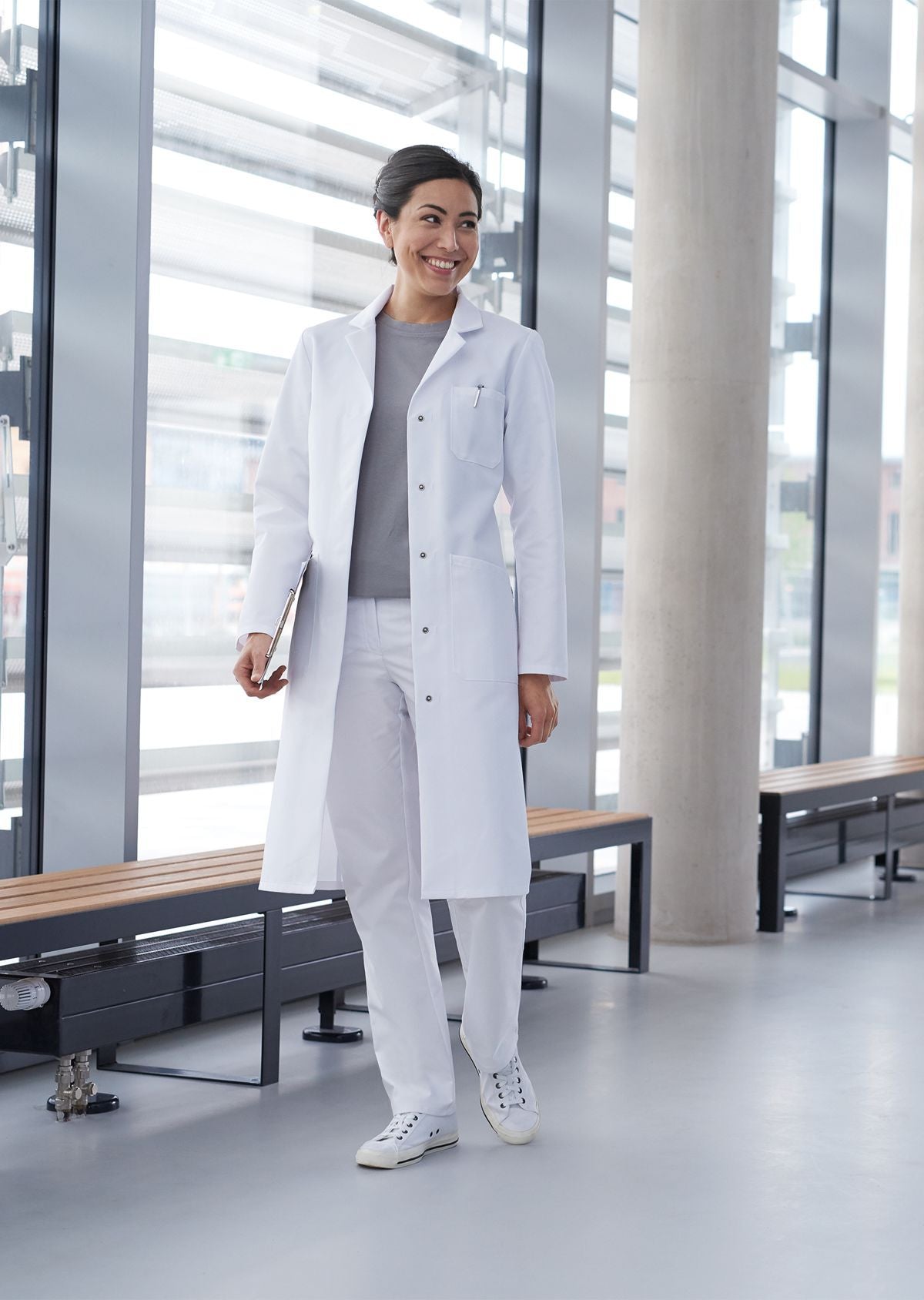 BP® Lange damesjas – Dames Werkjas Katoen-Polyester met Reverskraag