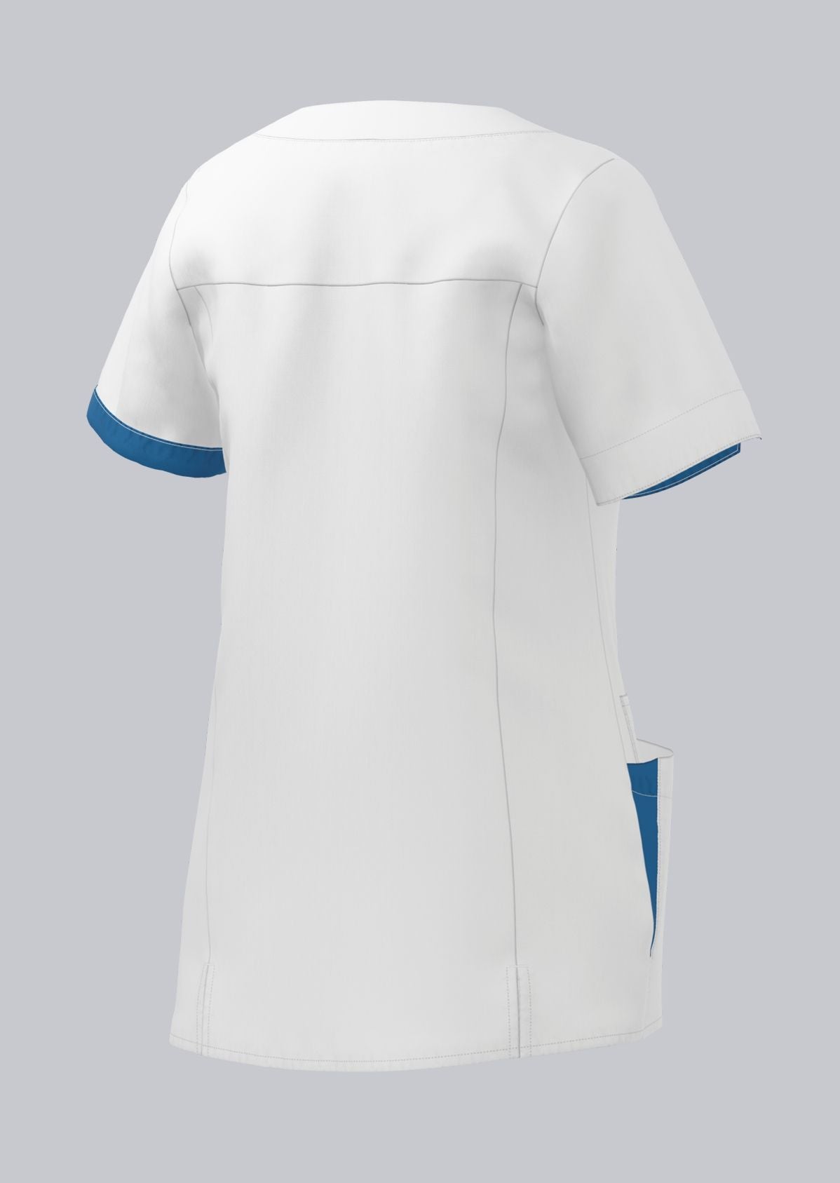 BP dames zorgtuniek met modern fit, drukknoopsluiting, kleuraccenten en smartphonezak voor zorgprofessionals