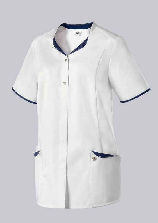 BP zorg tuniek voor dames wit nachtblauw met drukknoopsluiting en sleutellus