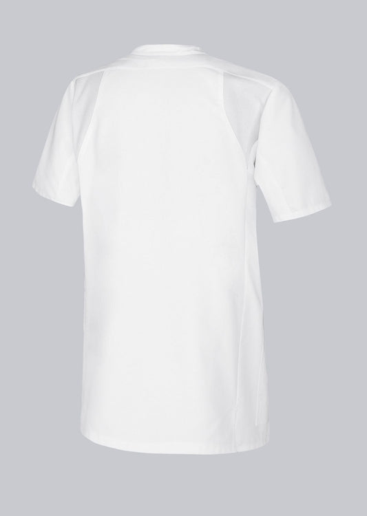 BP heren zorgtuniek met stretchinzetstukken, opstaande kraag en borstzak voor professionele zorgkleding