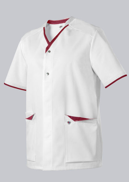 BP unisex zorgtuniek met drukknoopsluiting, smartphonezak en sleutellus voor zorgprofessionals in wit