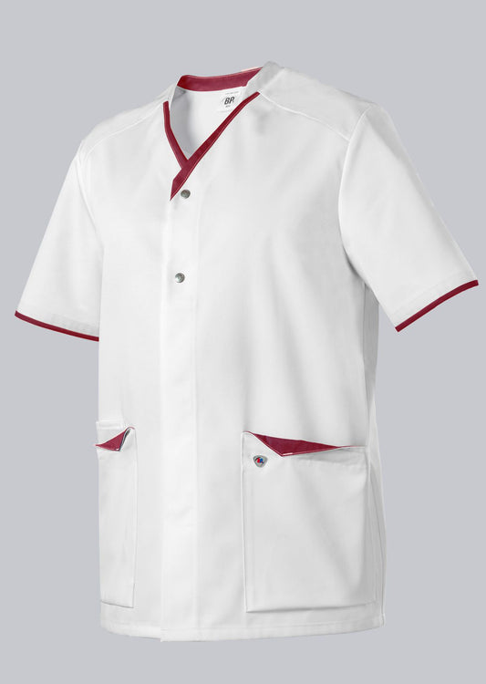 BP unisex zorgtuniek met drukknoopsluiting, smartphonezak en sleutellus voor zorgprofessionals in wit