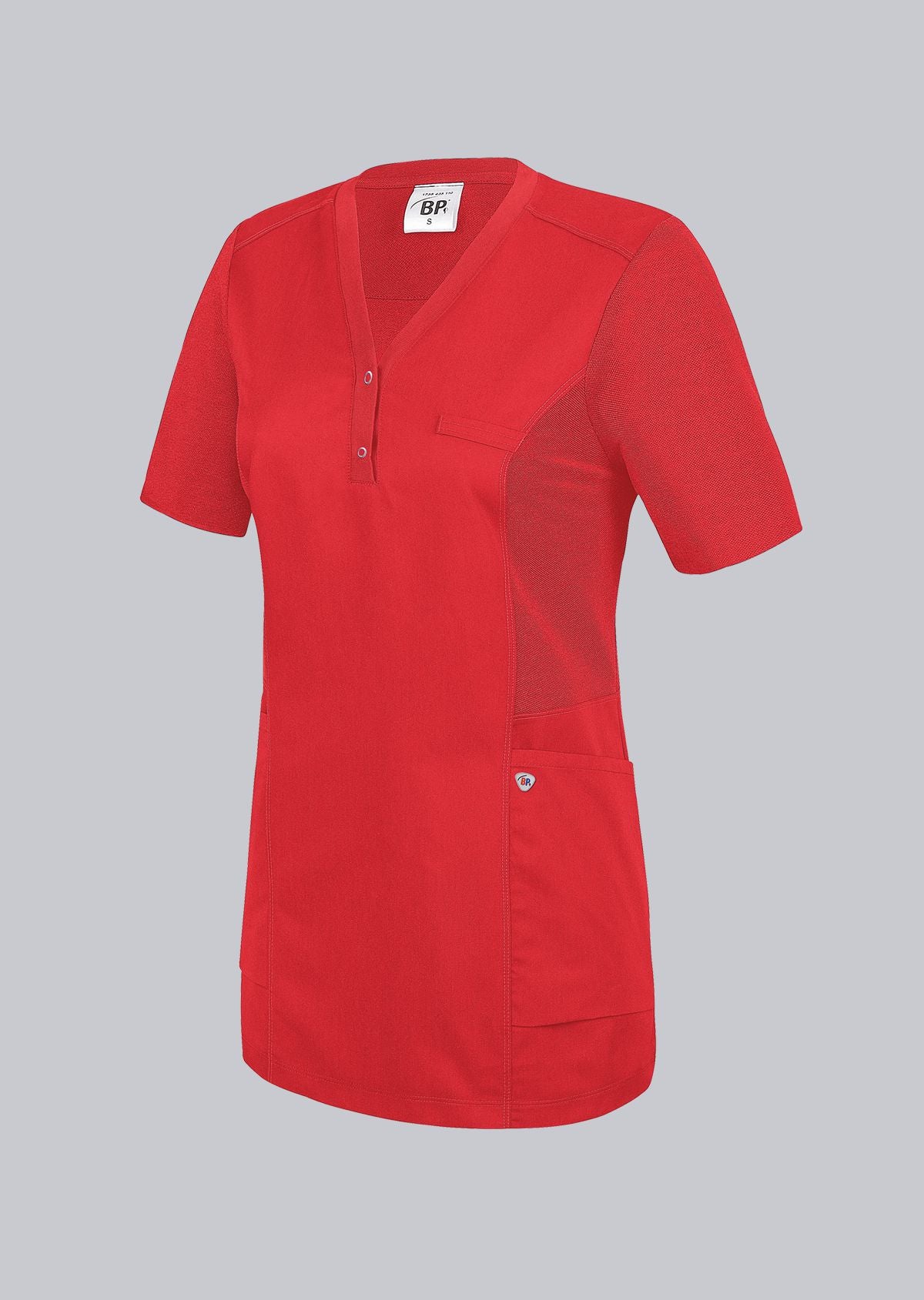 BP dames zorgtuniek in rood met washed look en comfortabele pasvorm voor zorgprofessionals