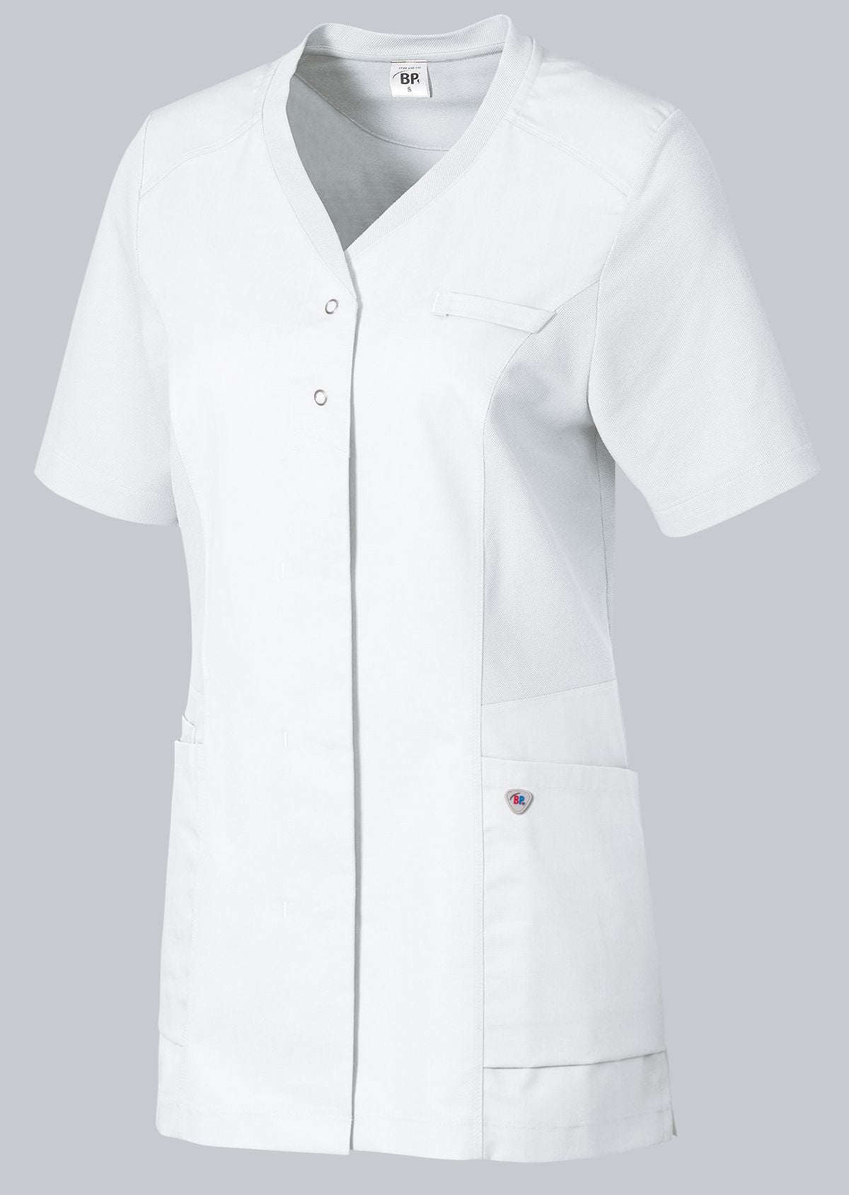 BP dames zorgtuniek met washed look, knoopsluiting en piqué-inzetstukken voor optimale bewegingsvrijheid