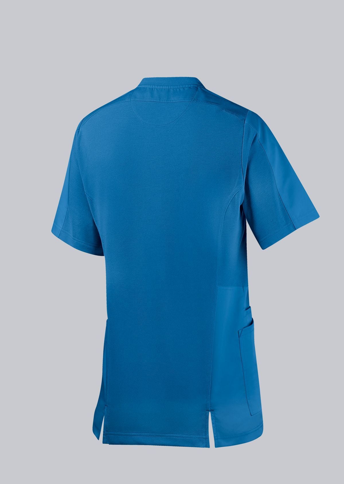 BP unisex zorgtuniek in azuurblauw met piqué-inzetstukken en hoog draagcomfort