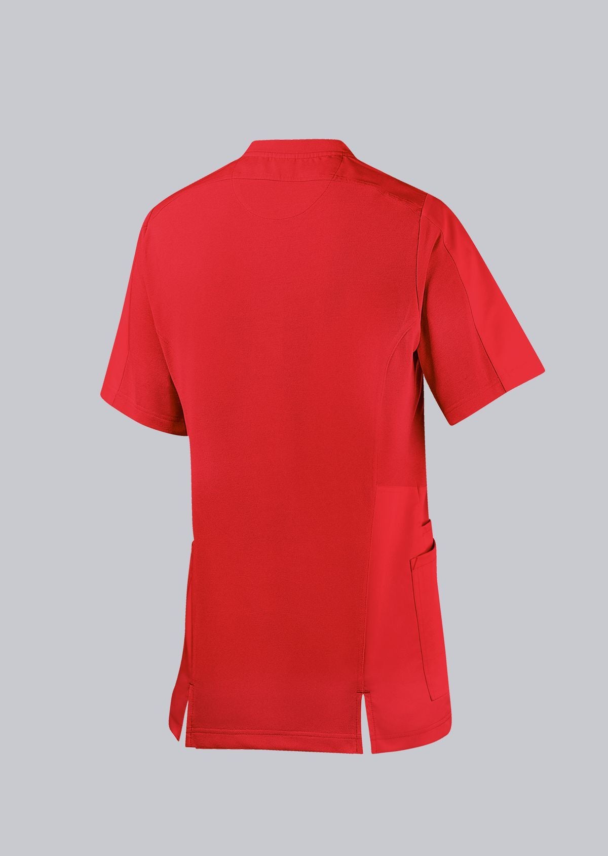 BP unisex zorgtuniek in rood met moderne uitstraling en ademende stof