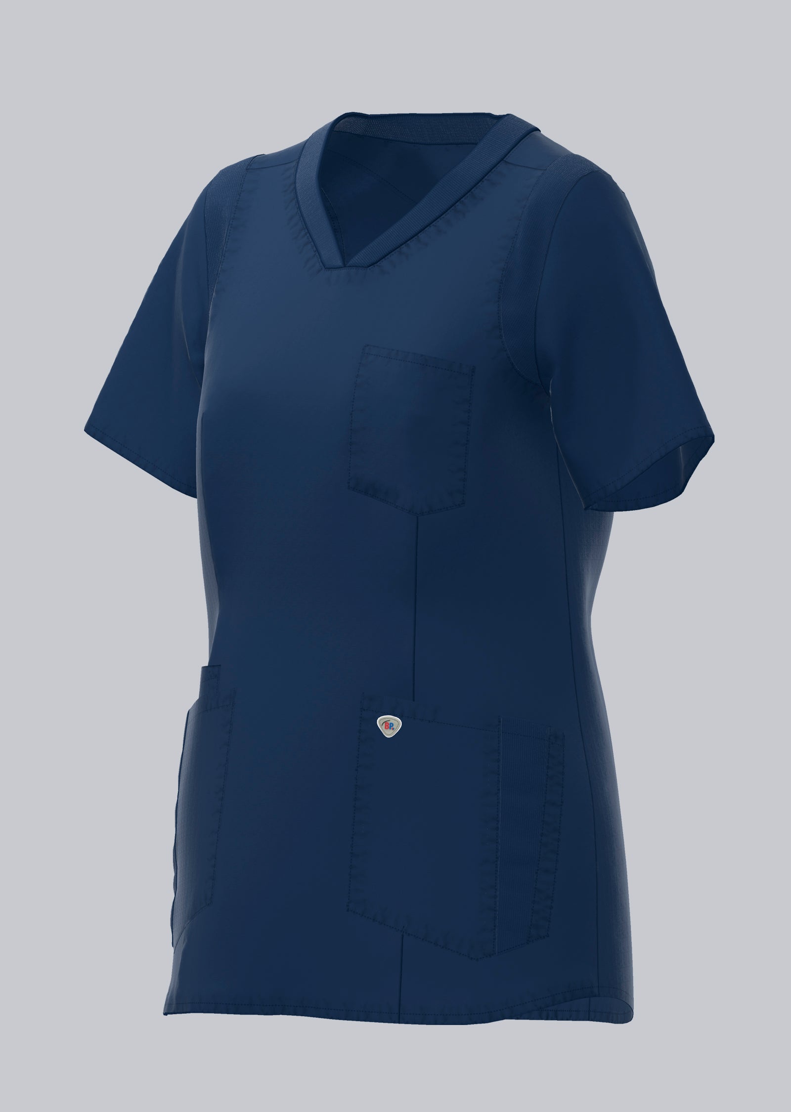 BP lichte dames zorgtuniek in nachtblauw met stretch en moderne pasvorm voor zorgprofessionals