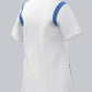 BP stretch dames zorgtuniek wit met azuurblauw met ademende stof en flexibele inzetstukken