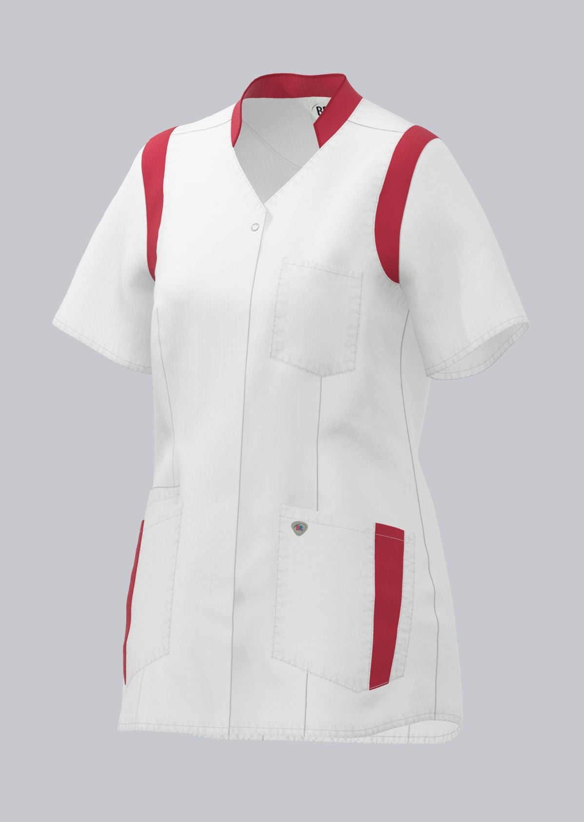 BP stretch dames zorgtuniek wit met coral met V-hals en optimale bewegingsvrijheid