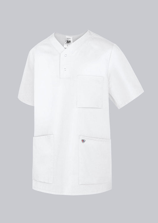 BP unisex zorgtuniek met armliftsysteem, borstzak en drukknopen voor optimale bewegingsvrijheid