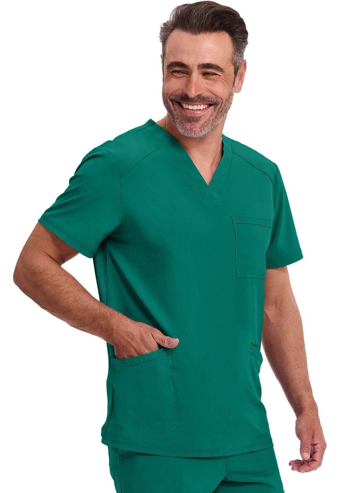 Heren T-shirt met V-hals met ribgebreide panelen en 360° stretch CKE900A