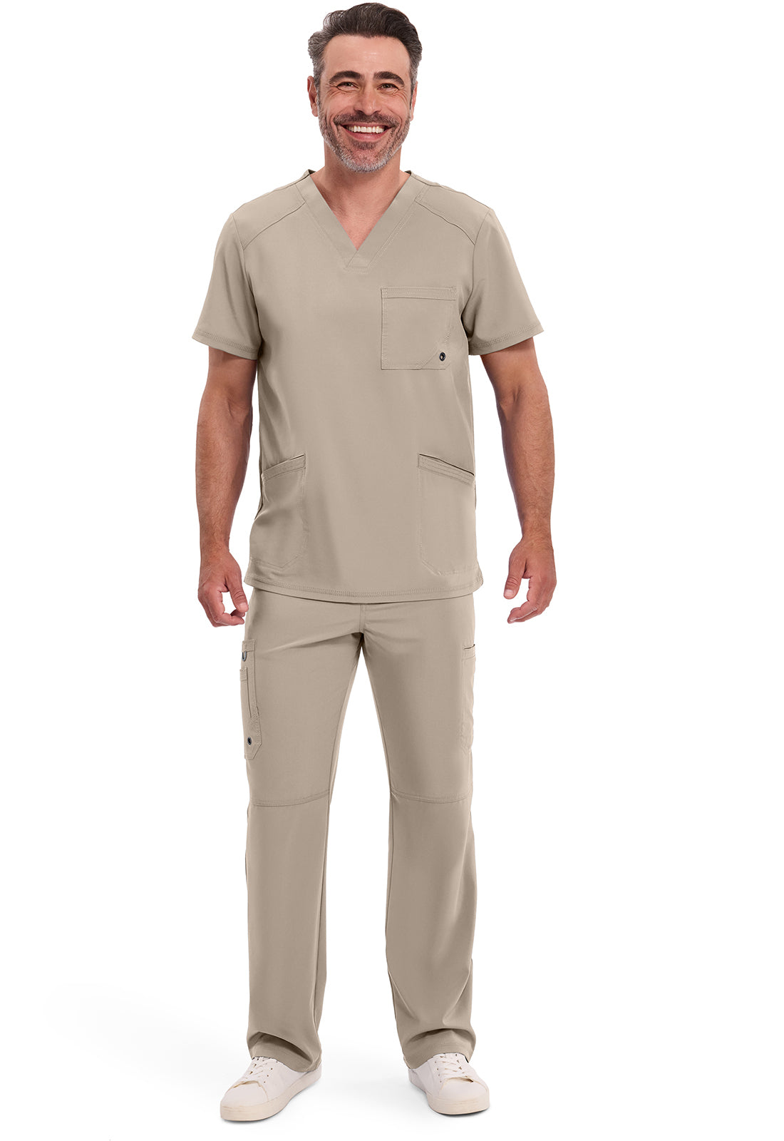 Heren T-shirt met V-hals met ribgebreide panelen en 360° stretch CKE900A