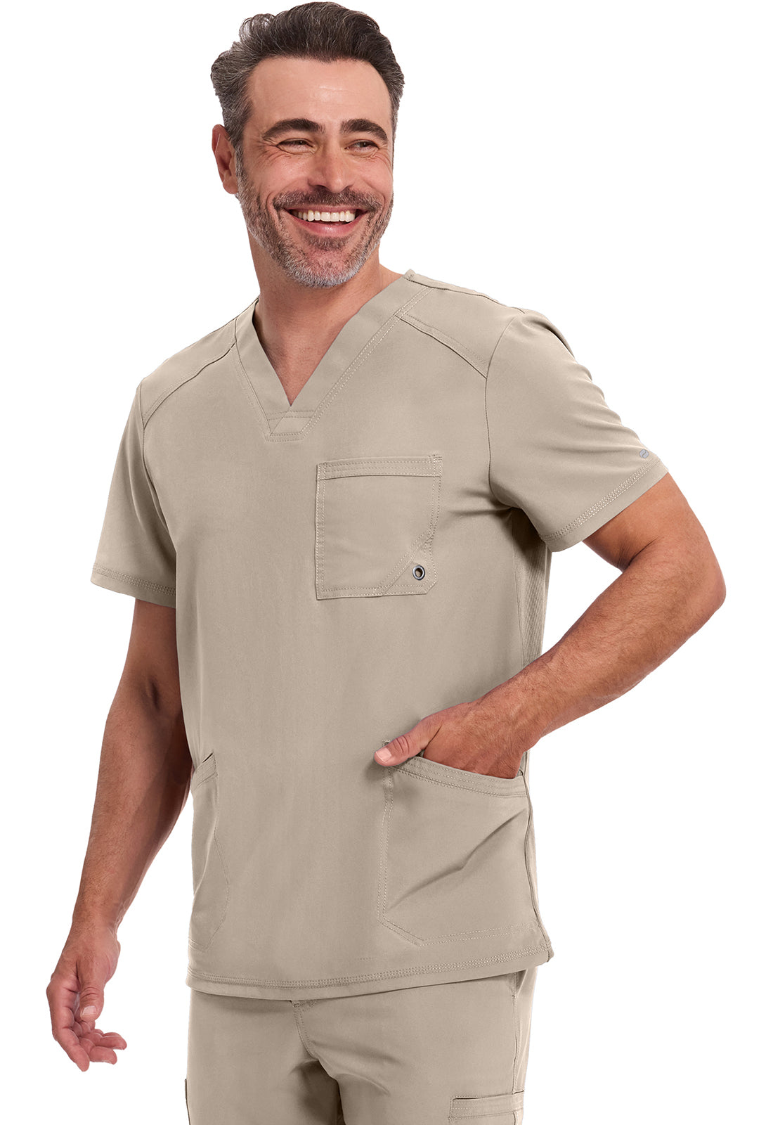 Heren T-shirt met V-hals met ribgebreide panelen en 360° stretch CKE900A