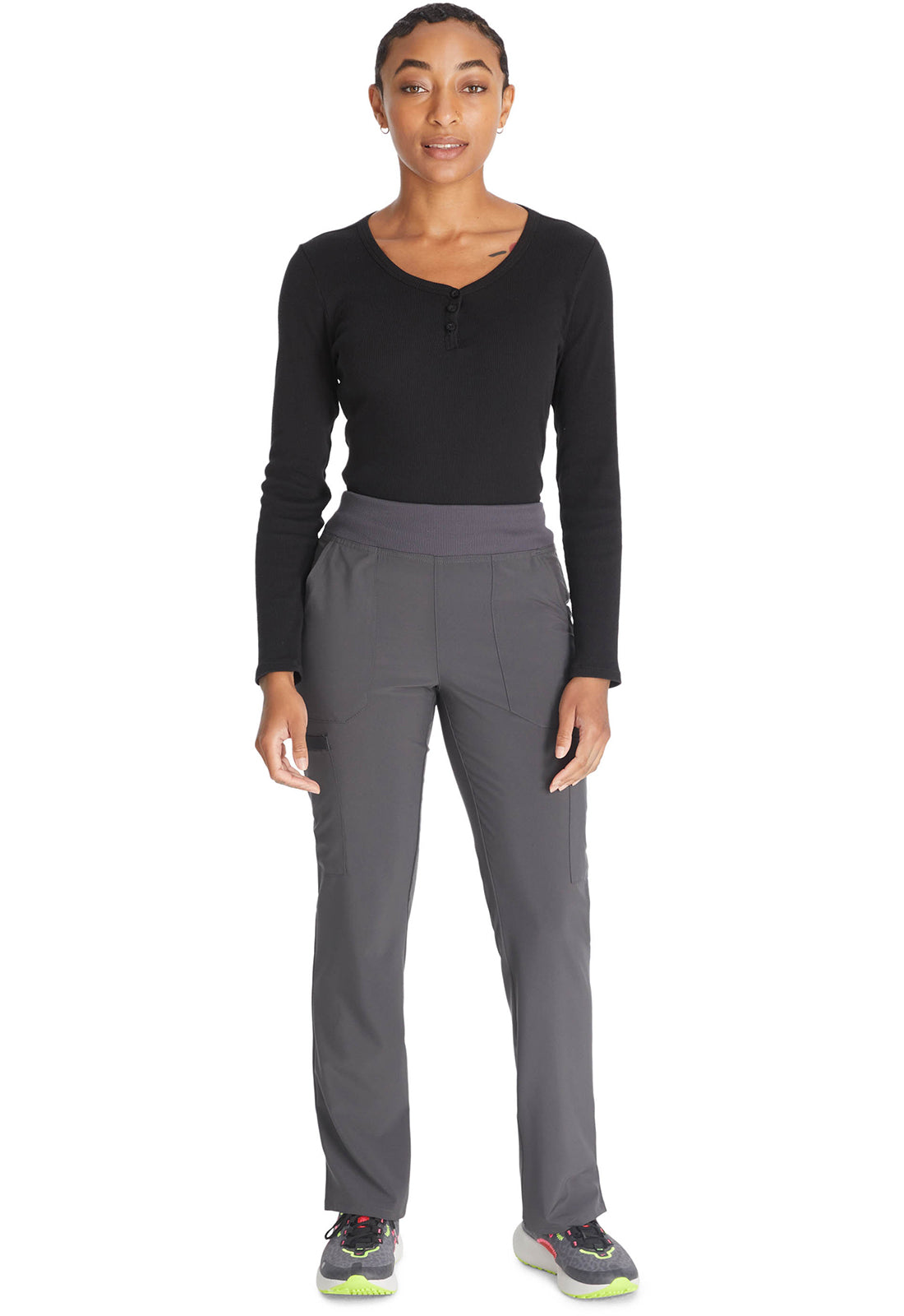 Pull-on broek met normale taille en taps toelopende pijpen met elastische tailleband en 360° stretch