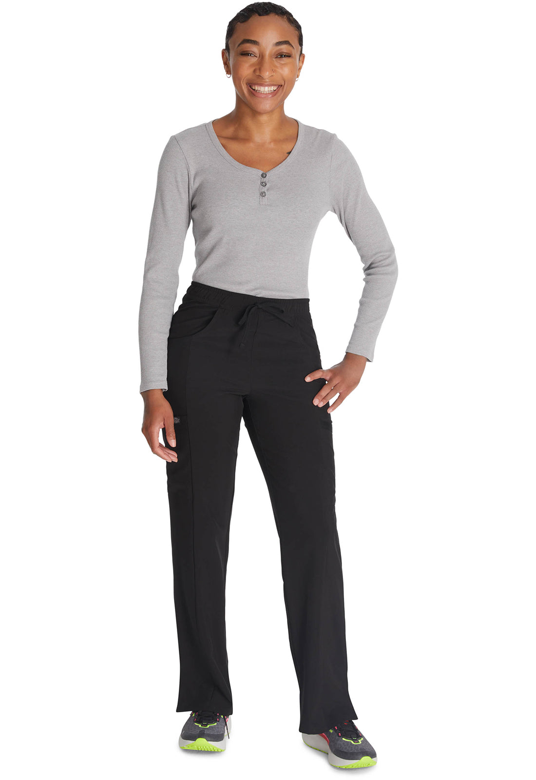 Middelhoge taille broek met rechte pijpen en trekkoord dames met 360° stretch en cargozakken DKE010