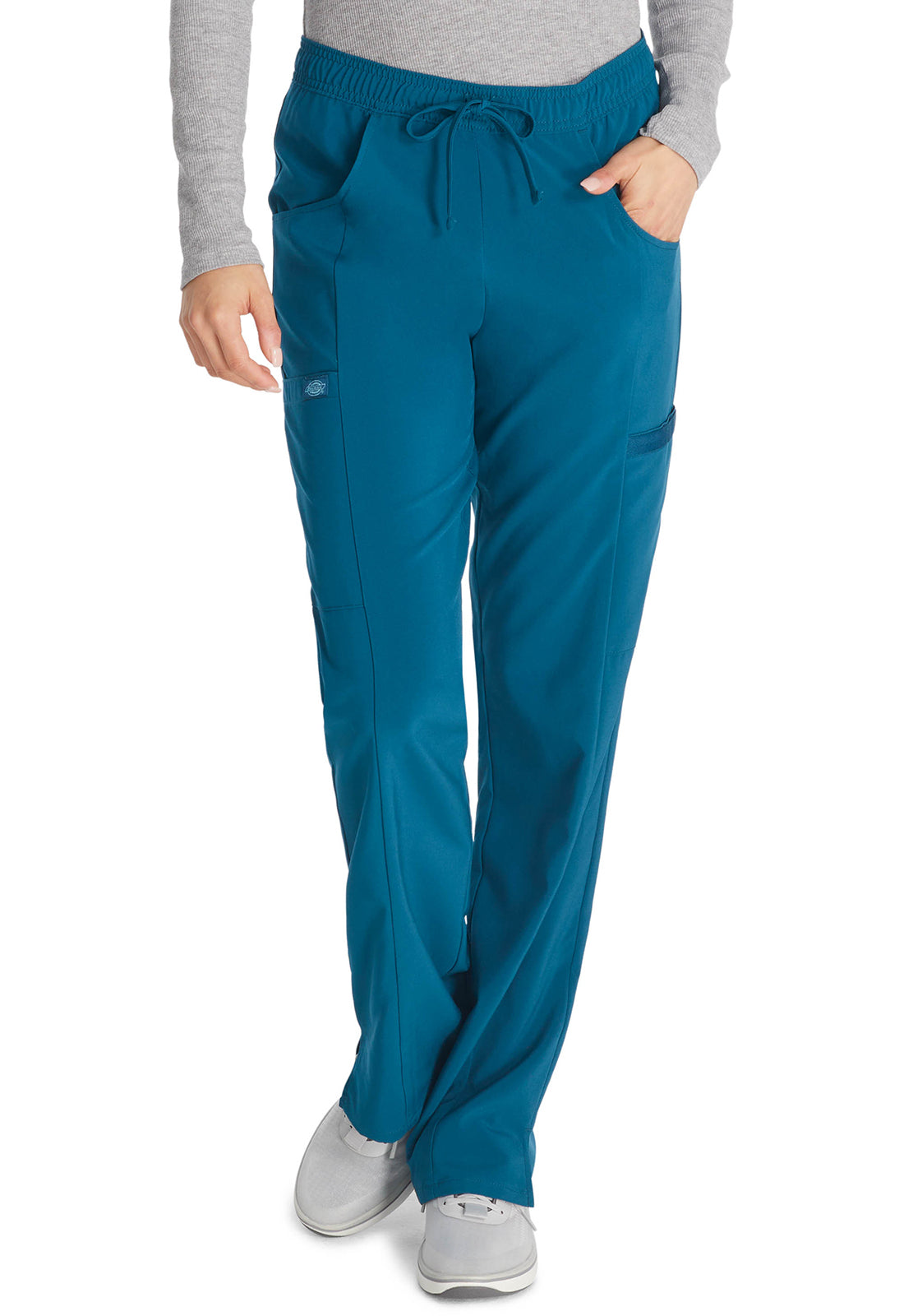 Middelhoge taille broek met rechte pijpen en trekkoord dames met 360° stretch en cargozakken DKE010