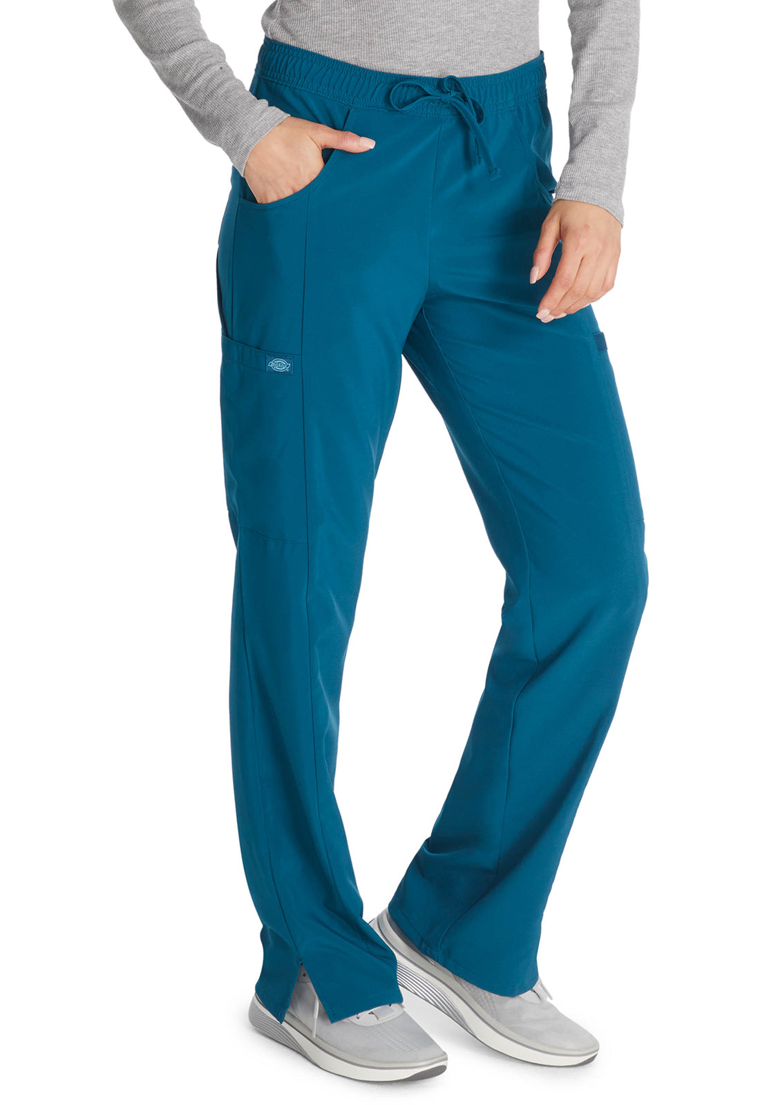 Middelhoge taille broek met rechte pijpen en trekkoord dames met 360° stretch en cargozakken DKE010