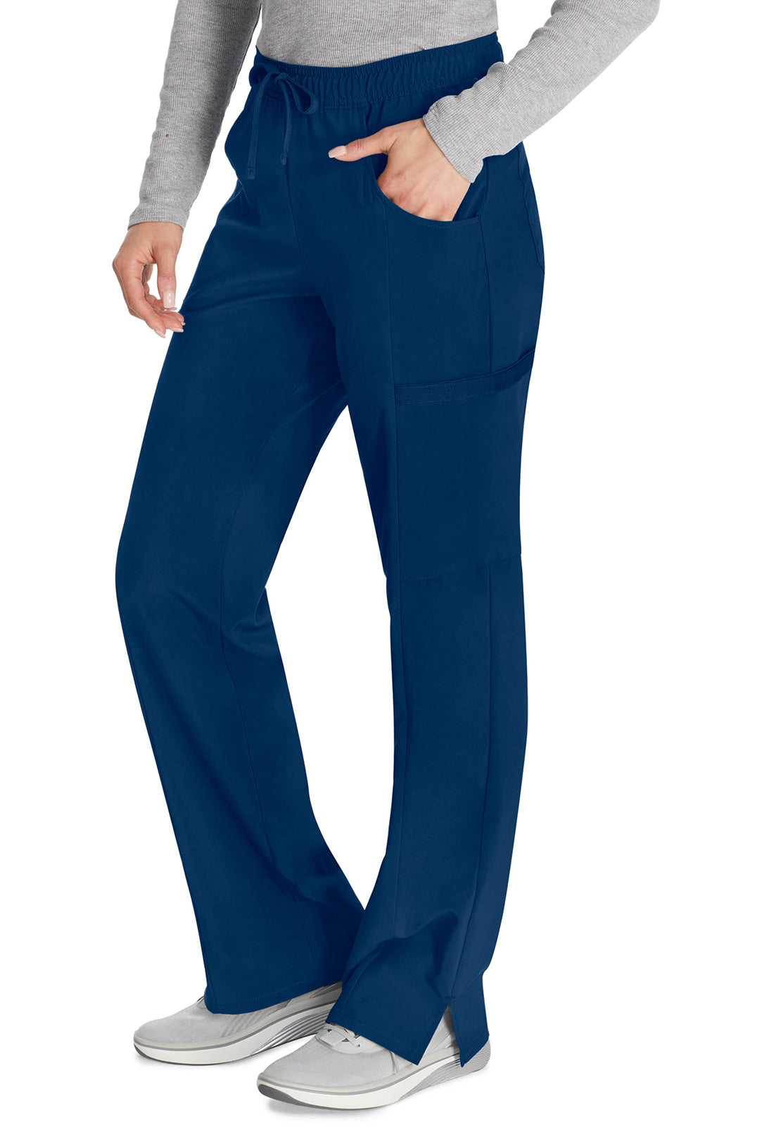 Middelhoge taille broek met rechte pijpen en trekkoord dames met 360° stretch en cargozakken DKE010