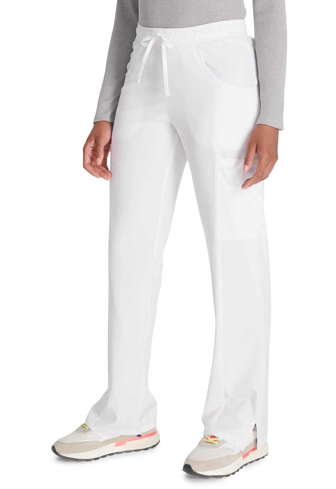 Middelhoge taille broek met rechte pijpen en trekkoord dames met 360° stretch en cargozakken DKE010