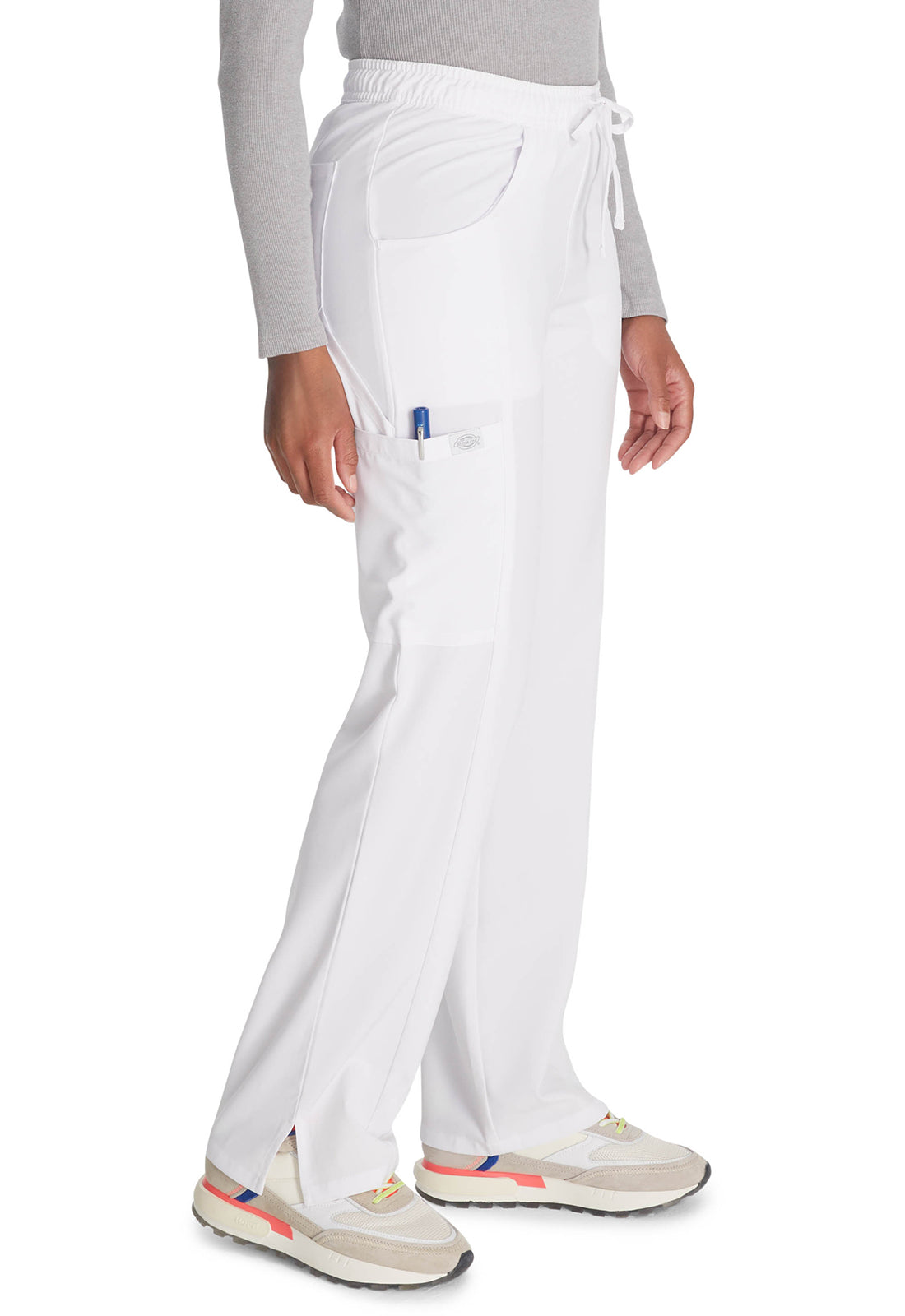 Middelhoge taille broek met rechte pijpen en trekkoord dames met 360° stretch en cargozakken DKE010