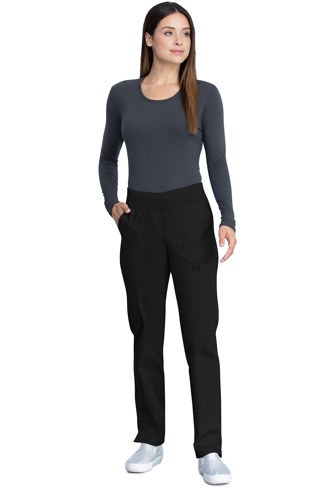 Pull-on broek met middelhoge taille en taps toelopende pijpen met elastische tailleband en cargozakken