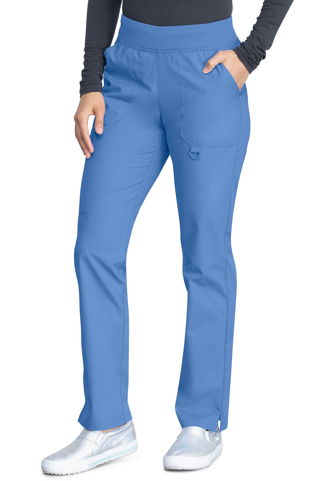 Pull-on broek met middelhoge taille en taps toelopende pijpen met elastische tailleband en cargozakken
