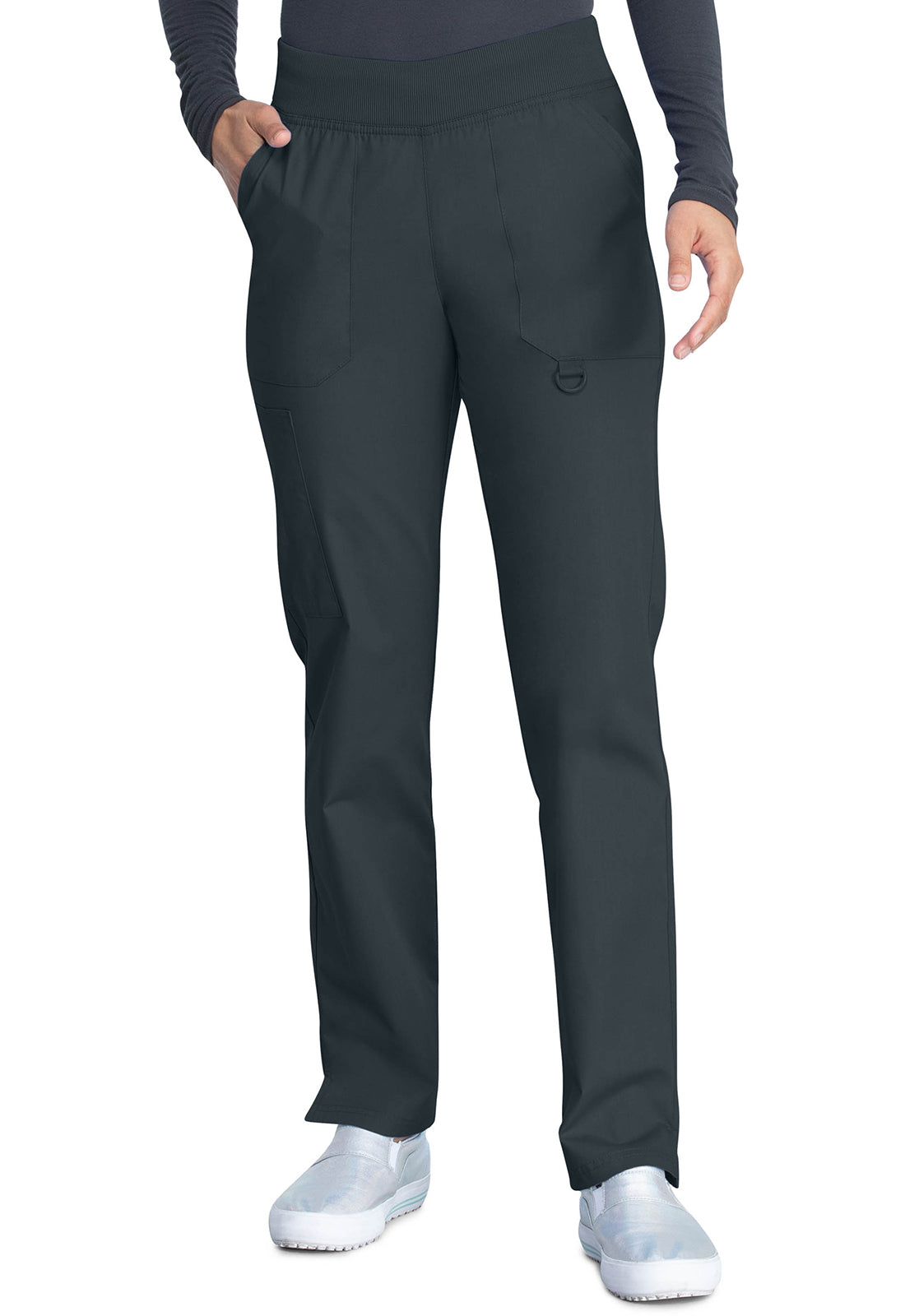 Pull-on broek met middelhoge taille en taps toelopende pijpen met elastische tailleband en cargozakken