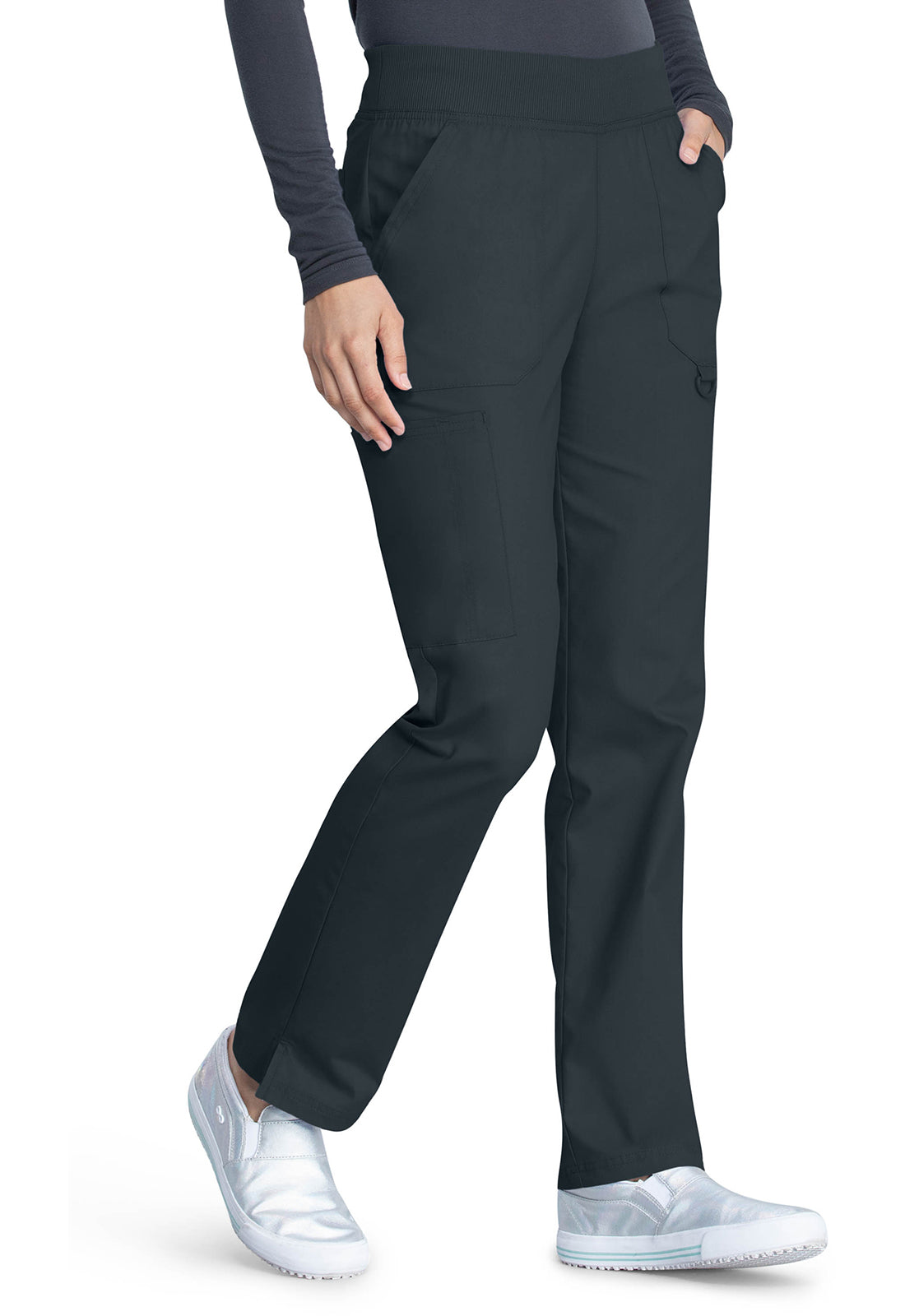 Pull-on broek met middelhoge taille en taps toelopende pijpen met elastische tailleband en cargozakken