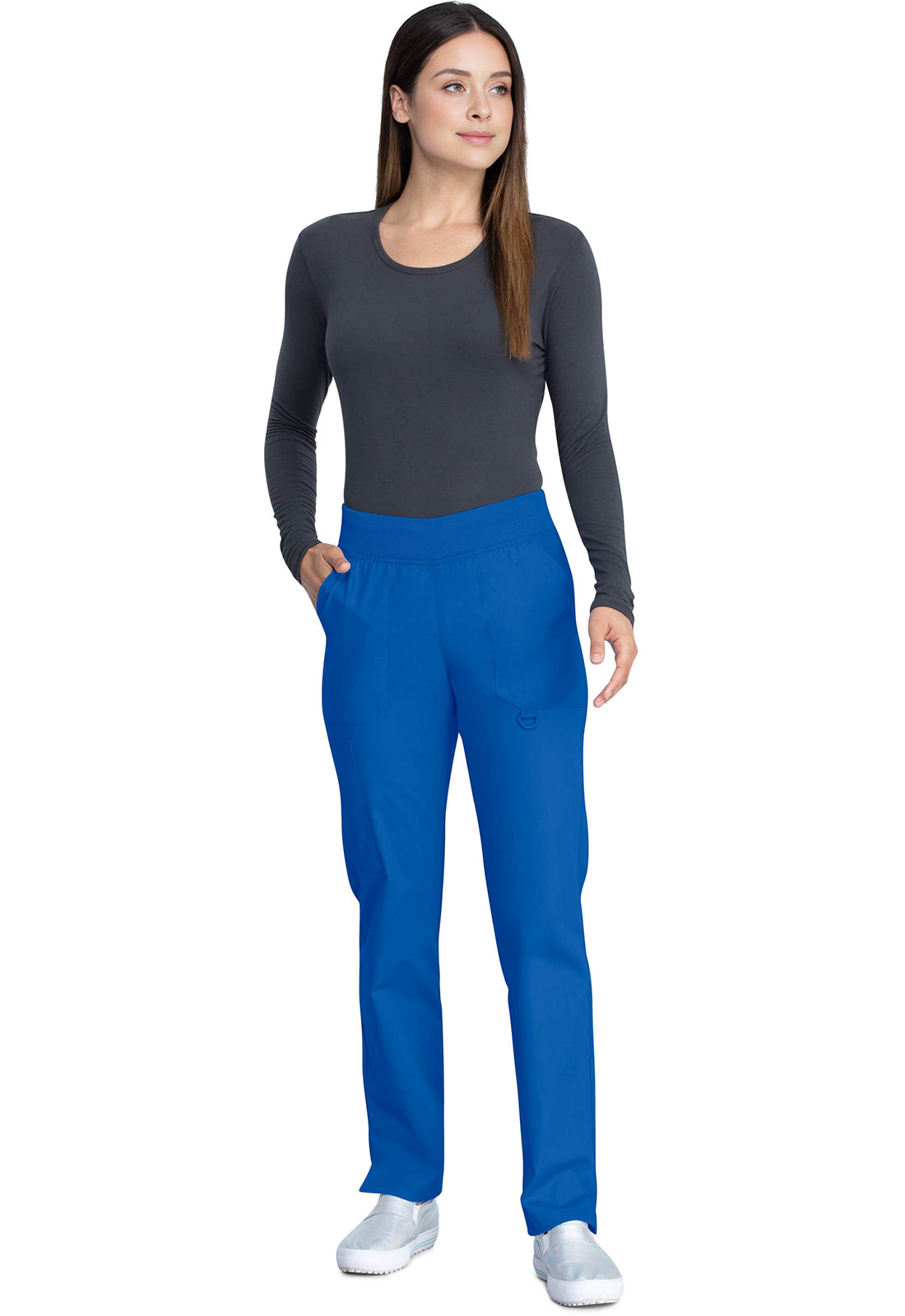 Pull-on broek met middelhoge taille en taps toelopende pijpen met elastische tailleband en cargozakken