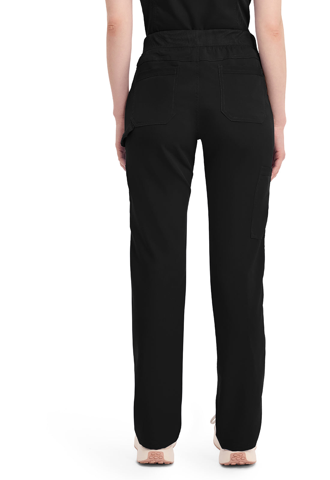 Mid-rise taps toelopende pull-on broek dames met elastische tailleband en stretchstof