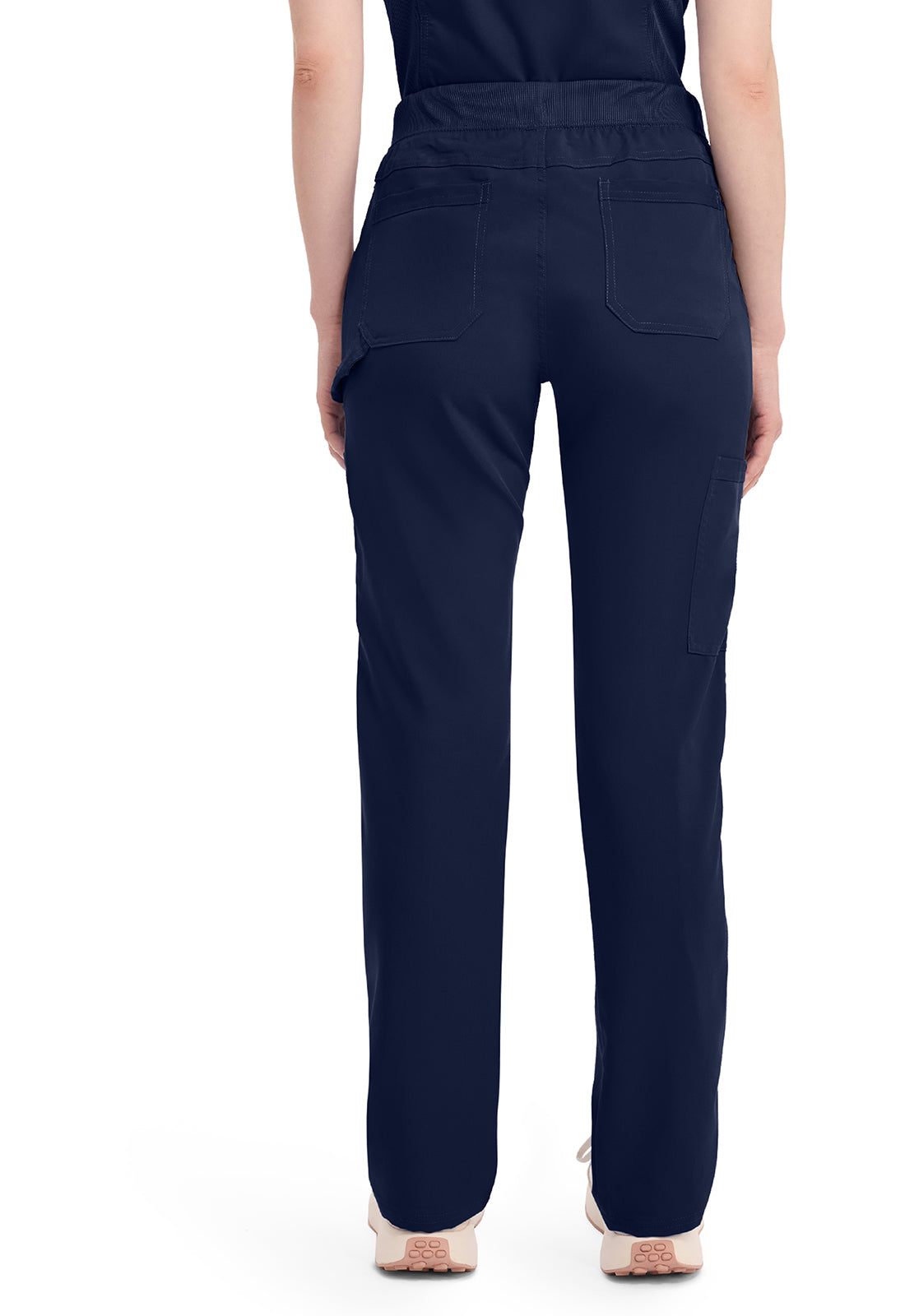 Mid-rise taps toelopende pull-on broek dames met elastische tailleband en stretchstof