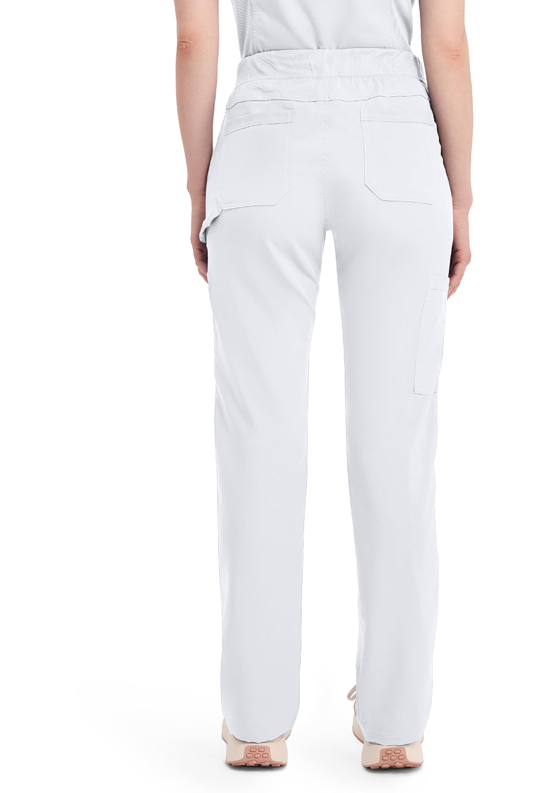 Mid-rise taps toelopende pull-on broek dames met elastische tailleband en stretchstof