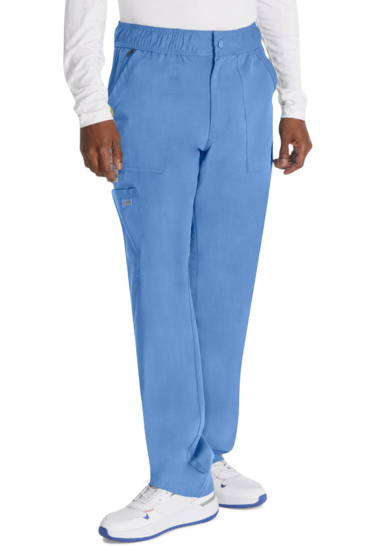 Herenbroek met middelhoge taille en rechte pijpen met elastische tailleband en 2-way stretch