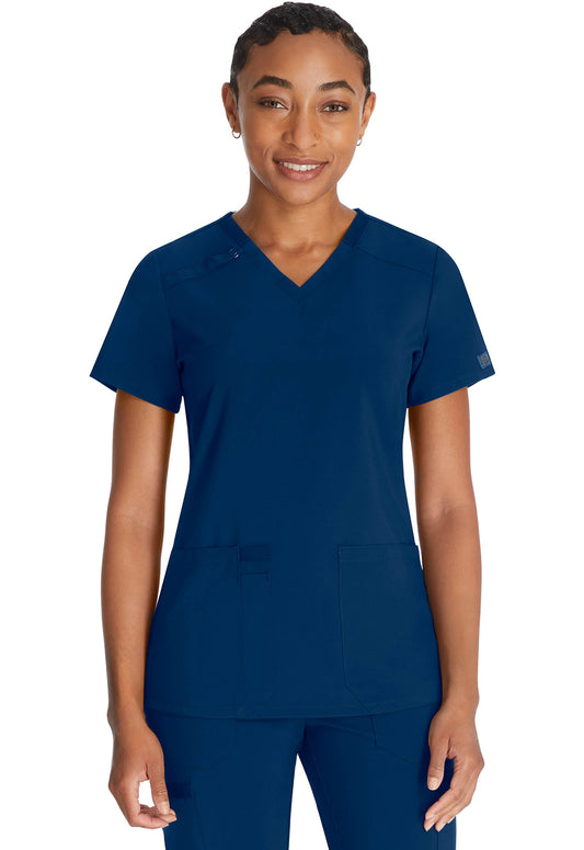 Top met V-hals dames met moderne pasvorm en 360° stretch