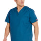 Unisex top met V-hals die in de broek gedragen kan worden met borstzak en zijsplitten