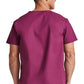 Unisex top met V-hals die in de broek gedragen kan worden met borstzak en zijsplitten
