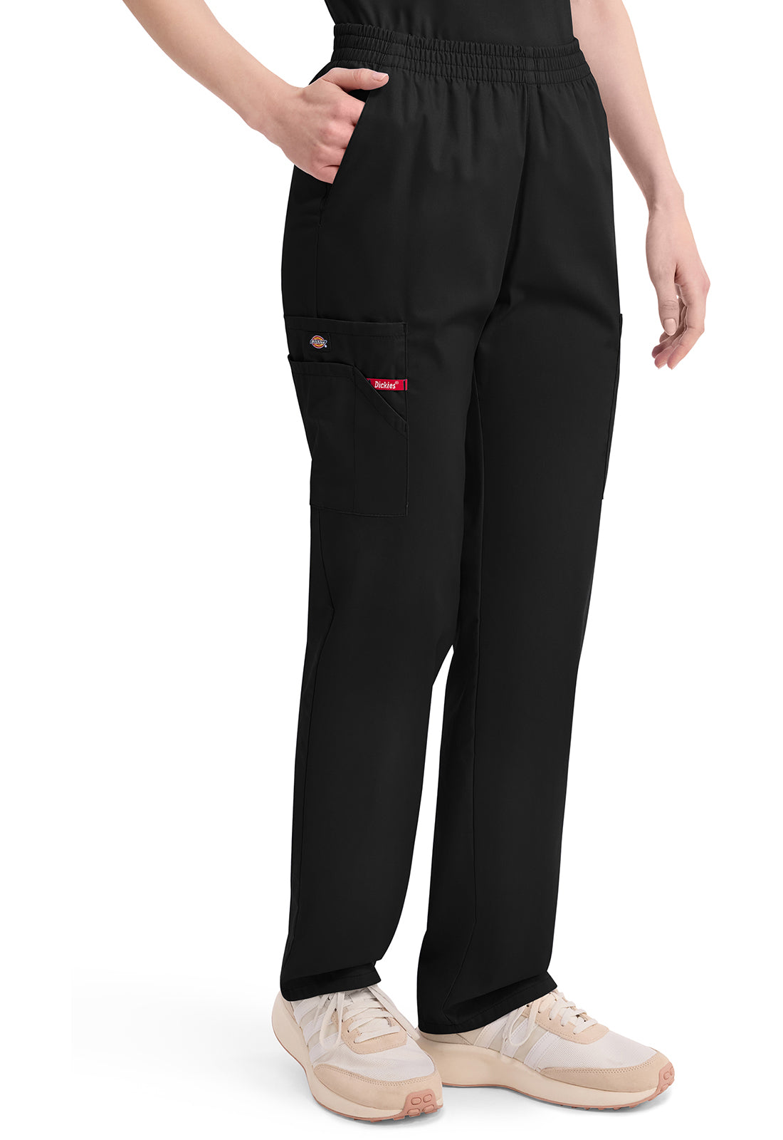 Broek met natuurlijke taille en taps toelopende pijpen dames met elastische tailleband en cargozakken