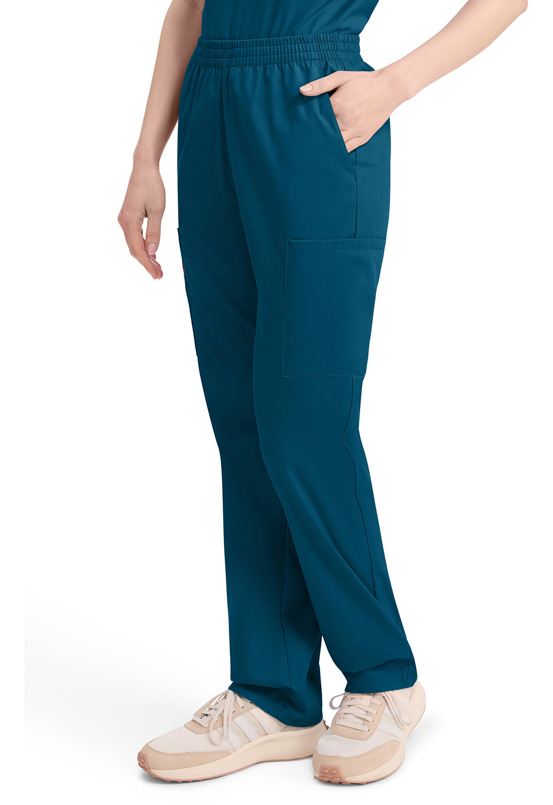 Broek met natuurlijke taille en taps toelopende pijpen dames met elastische tailleband en cargozakken