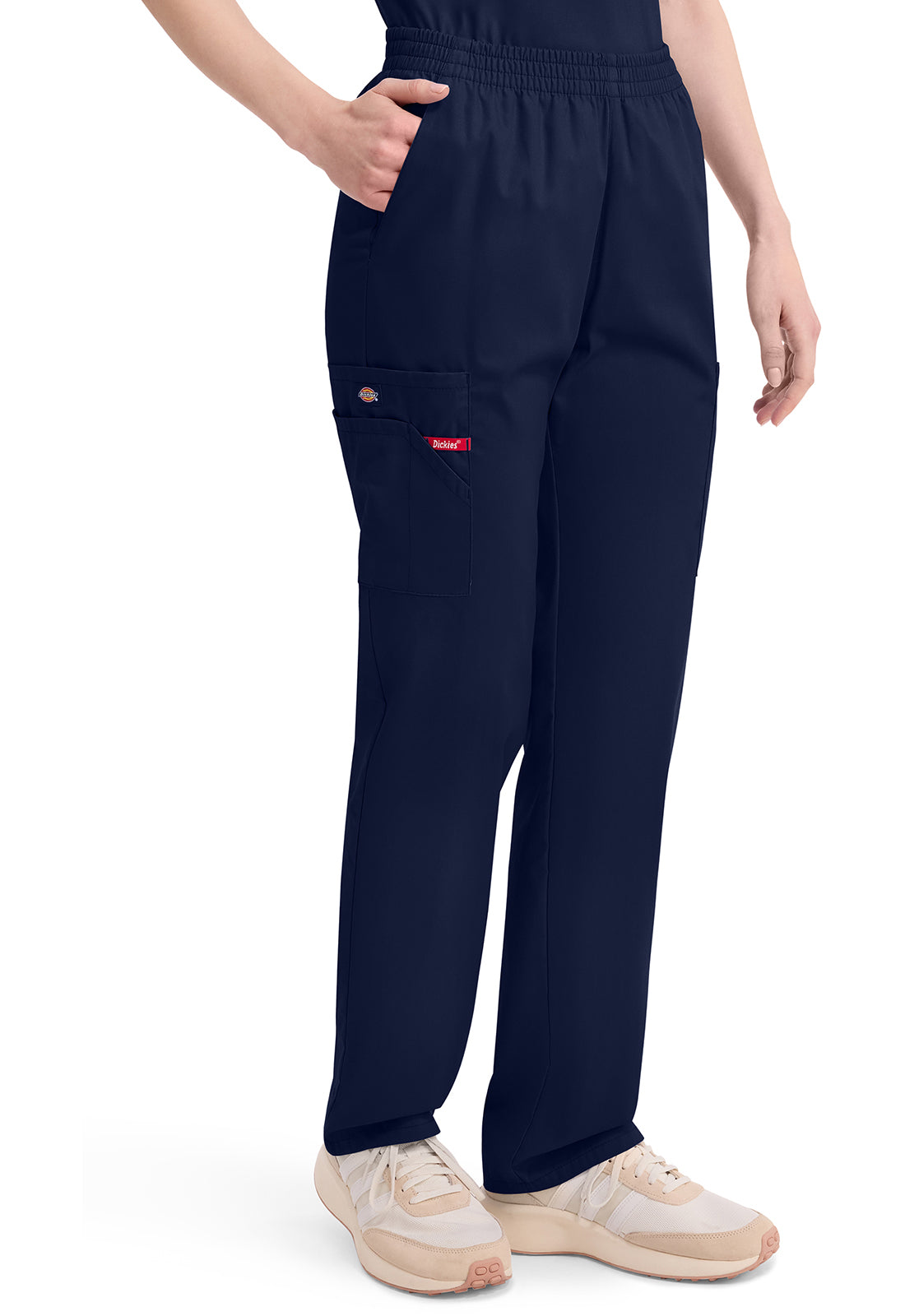 Broek met natuurlijke taille en taps toelopende pijpen dames met elastische tailleband en cargozakken DKE86106