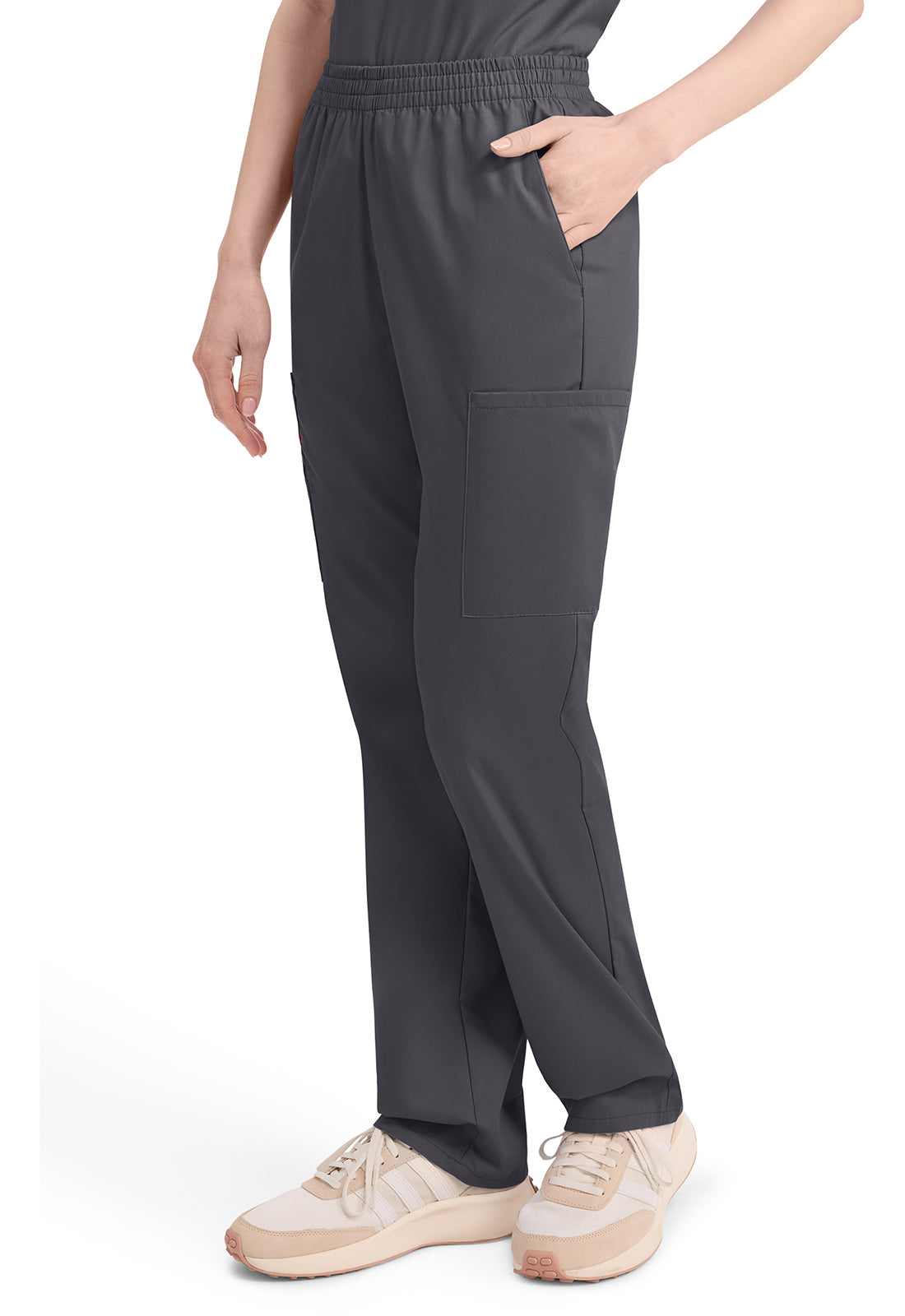 Broek met natuurlijke taille en taps toelopende pijpen dames met elastische tailleband en cargozakken DKE86106