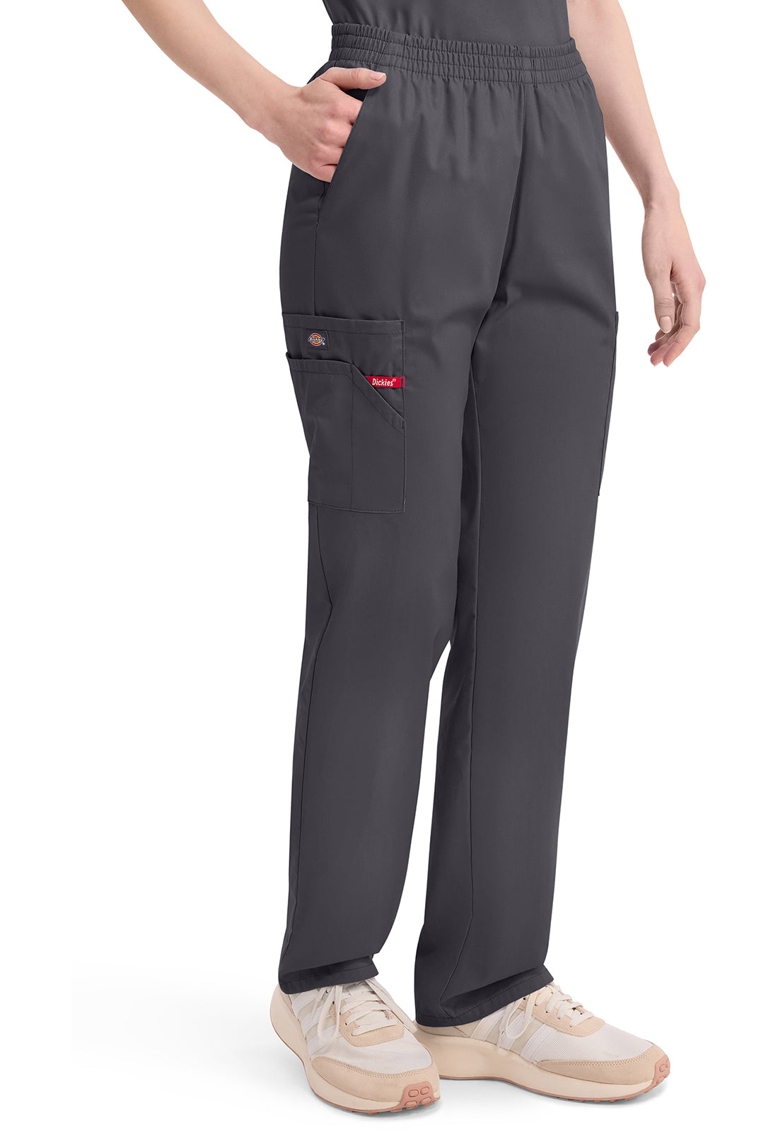 Broek met natuurlijke taille en taps toelopende pijpen dames met elastische tailleband en cargozakken DKE86106